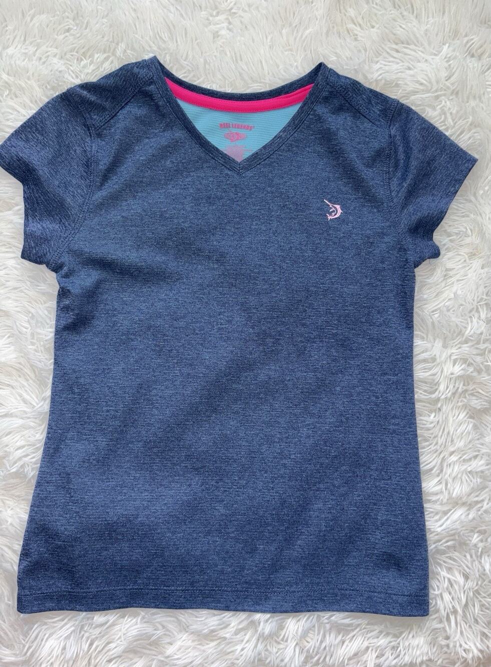 Reel Legends Girls Sz. L Blue V Neck Activewear Tee. Exc. Condition